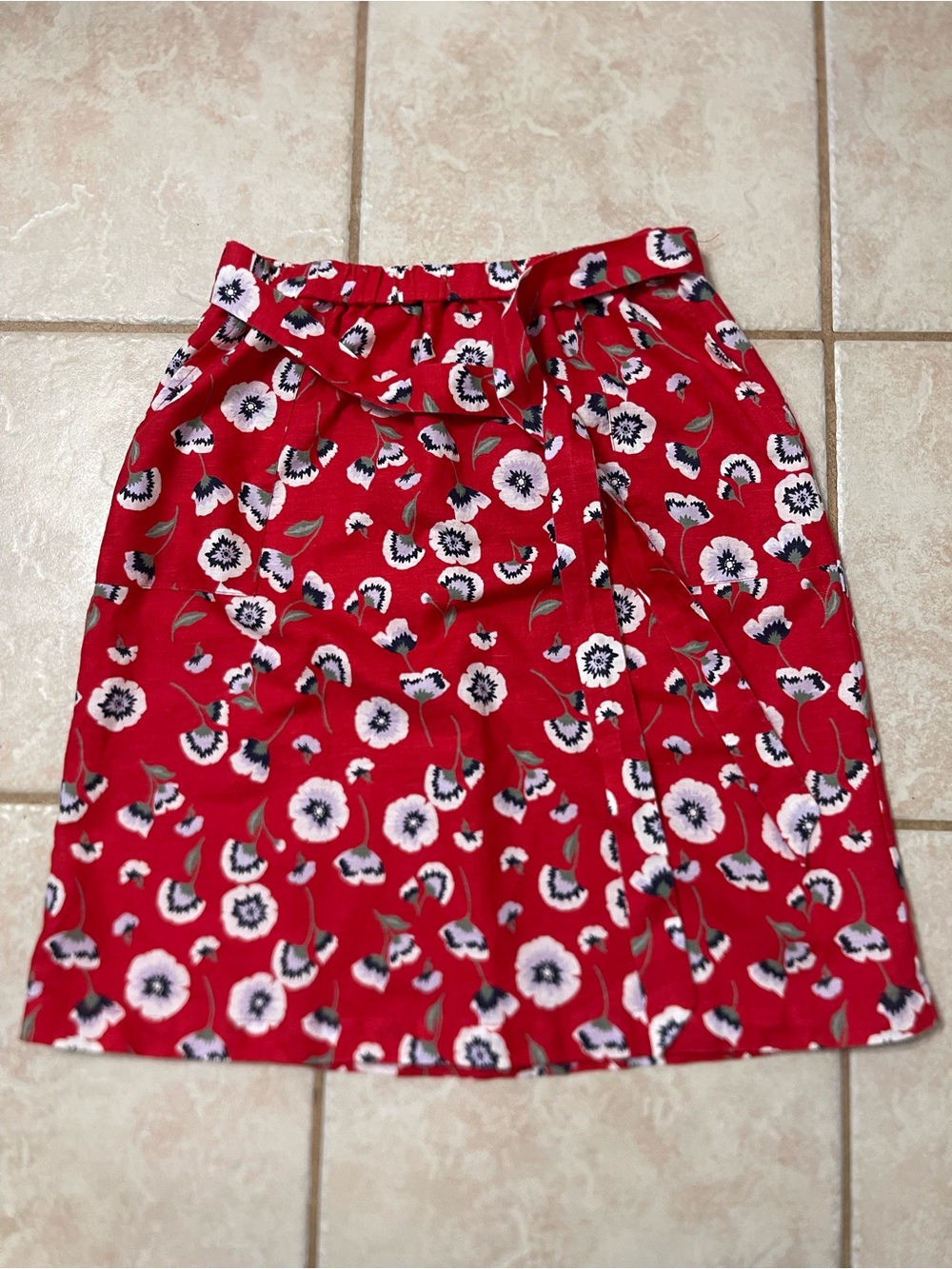 J. Crew Red Floral Tie-Waist A-Line Skirt - Picture 2 of 8